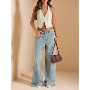 FOXA Top corto con cuello halter y bordado floral para mujer, top corto con cuello en V y espalda descubierta, tops elegantes para el tiempo libre - Product Image 5