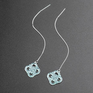 Pendientes de Jadeíta Natural con Forma de Trébol de Cuatro Hojas, Incrustaciones de Plata S925, Incluye Certificado de Tasación D124 - Product Image 2