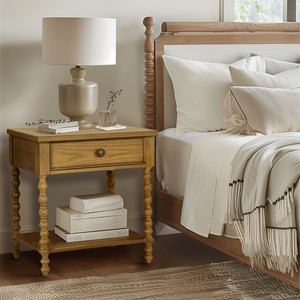 โต๊ะข้างเตียงไม้ธรรมชาติ 1 ลิ้นชัก พร้อมชั้นวางของ - Product Image 1