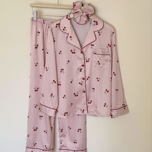 <strong>Women</strong> Fashion Cherry Pattern <strong>Long</strong> <strong>Sleeve</strong> and <strong>Long</strong> Pants Sleepwear Set Custom Logo <strong>Women</strong> Custom <strong>Thermal</strong> Elegant Pajama Set - Product Image 1