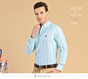 Camisa de <span class=keywords><strong>Hombre</strong></span> 100% Algodón, Camisa de Manga Larga a Cuadros, Camisas Polo con Diseño Bordado - Product Image 4