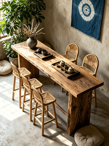 Table de <span class=keywords><strong>bar</strong></span> murale en bois massif de récupération, <span class=keywords><strong>style</strong></span> <span class=keywords><strong>industriel</strong></span>, usage commercial, avec tabourets hauts et <span class=keywords><strong>mini</strong></span>-<span class=keywords><strong>bar</strong></span> à bande étroite - Product Image 2
