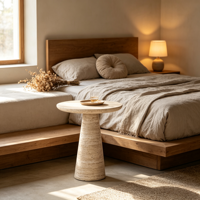 Table d'appoint ronde en travertin naturel, table de chevet style Wabi Sabi, petite table basse d'appoint pour une décoration intérieure chic