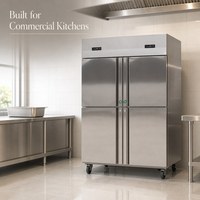 Congélateur vertical commercial professionnel à 4 portes en acier inoxydable, affichage numérique de la température, grande capacité
