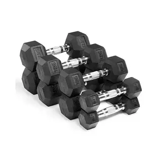 Set berat Dumbbell olahraga heksagonal, Set latihan Fitness komersial olahraga karet Hex Gym