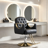 Fauteuil de Barbier Moderne Capitonnée avec Accents Dorés, Fauteuil de Coiffure Hydraulique Pivotant pour Salon