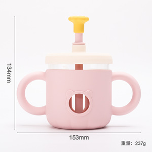 Baby Feeding Milk Glass Cup Spill Proof Sippy Cup Baby Milk Drinking Water <b>Bottle</b> with Silicone Sleeve with Lids and <b>Straw</b> - Product Image 3