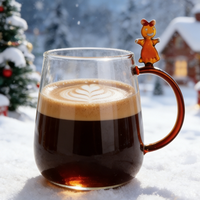 Tasses en verre borosilicate à paroi simple sur le thème de Noël, motifs de dessins animés, poignées personnalisables, festives, 420 ml, résistantes à la chaleur