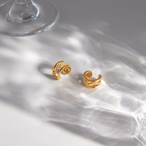 Boucles d'oreilles à clipser géométriques en forme de C, dorées, incrustées de zircon, bijoux de fête, en acier inoxydable, pour femmes - Product Image 3