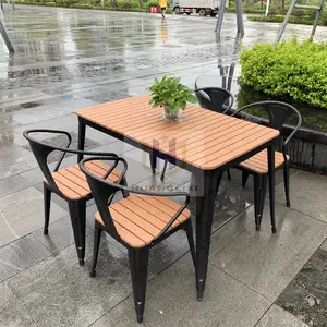 금속 테이블과 의자 현대 레스토랑 카페테리아 야외 철 골동품 식탁 세트 분말 코팅 레스토랑 가구