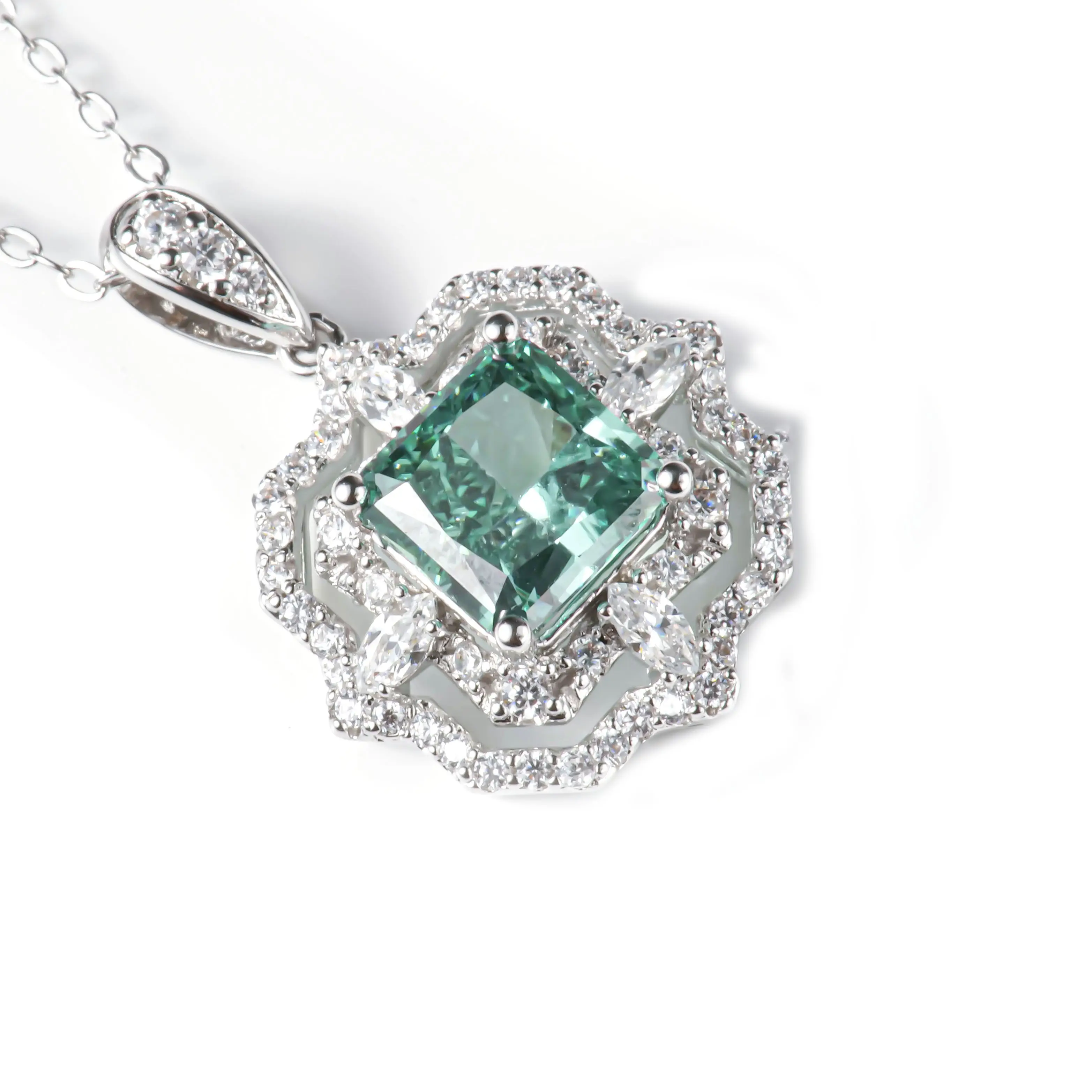 Europe And America S925 Sterling Silver High Carbon Diamond Princess Cut Diamond Pendant Female 8*8mm Gemstone Necklace