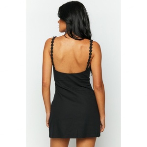 Robe décontractée polyvalente noire à lacets et dos ouvert, coupe courte, très tendance - Product Image 5