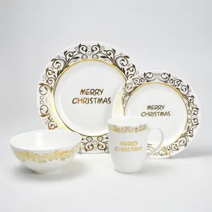 Bộ Đồ Ăn Giáng Sinh 20 Món, Vajilla De Navidad Ceramica, Bộ Đồ Ăn Tối Vuông Với Decal Vàng