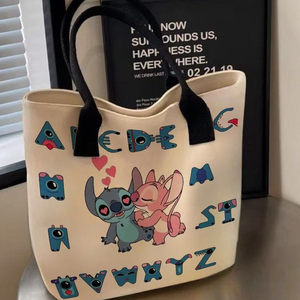 Tas Tote Kanvas Cetak Anime Stitch Besar, Tas Selempang Portabel Modis untuk Pelajar dan Bayi, Tas Makan Siang untuk Ibu - Product Image 4