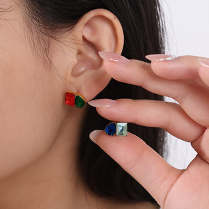 Geometric <b>Stud</b> <b>Earrings</b> 18K Gold Plated Zircon Bezel Setting Party Jewelry for Women - Product Image 3