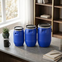 Fût en plastique recyclable de 30 L en PEHD bleu à ouverture supérieure, de qualité alimentaire, pour le lait, avec anneaux en fer, hermétique et écologique