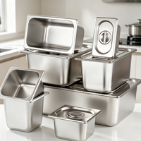 Bacs alimentaires FLEY en acier inoxydable épaissi, série complète de tailles, norme américaine, fournitures pour hôtels et restaurants, empilables