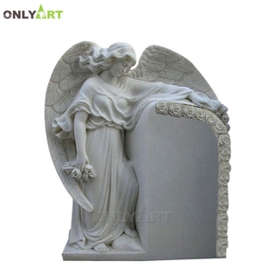 Sculpture d'ange grandeur nature en marbre blanc sculpté à la main pour décor de cimetière - Product Image 3
