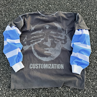 Camiseta de Manga Larga para Hombre, Doble Capa, con Logotipo Personalizado, Cuello Redondo, Estampado DTG en Contraste, Estilo Oversize, Bloques de Color