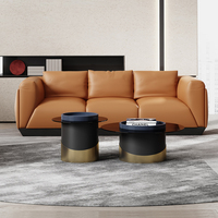 Table basse minimaliste italienne, ensemble de 2 pièces, placage de chêne, plateau en verre trempé, petit espace, salon
