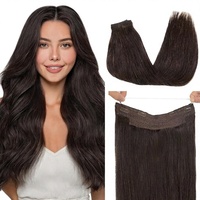 Extensions de cheveux 2 mèches brun foncé naturel 18 pouces 95g, postiche invisible transparent sans couture avec fil de pêche, fabriqué en Chine