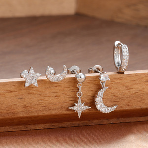 Orecchini a perno con stella e luna, stile coreano, per influencer online, semplici, freschi e versatili - Product Image 3