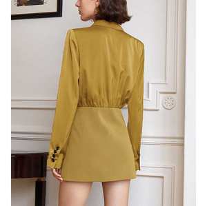 בגדי כסף ישן נשים בלייזר אופנה קלאסי שמלת בלייזר חום קלאסי עם דש חריץ ומותניים עיצוב - Product Image 5