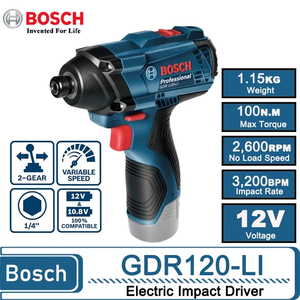 Perceuse <span class=keywords><strong>à</strong></span> percussion rechargeable <span class=keywords><strong>Bosch</strong></span> GDR120-LI 12V / Perceuse <span class=keywords><strong>à</strong></span> percussion électrique 100N.m 1/4" Outils électriques - Product Image 1