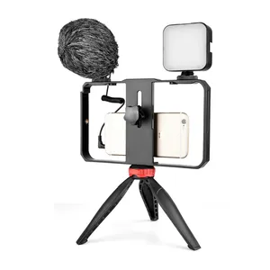 Vlogs Set Lampu Tripod Mic, Kit Aksesori Peralatan Telepon Pengaturan Vlogging Ponsel untuk Tik Tok