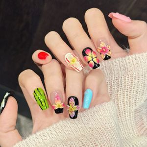 <span class=keywords><strong>Uñas</strong></span> Acrílicas Artificiales TSZS Fashion Forward con Flores <span class=keywords><strong>Esculpidas</strong></span> en 3D, Bloques de Color Pintados a Mano, <span class=keywords><strong>Uñas</strong></span> Postizas <span class=keywords><strong>Cortas</strong></span> y Reutilizables - Product Image 3