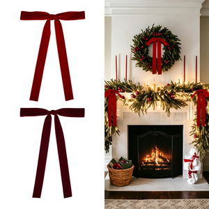 Lazos <span class=keywords><strong>de</strong></span> Terciopelo Rojo Borgoña para Decoración, Lazos para Árbol <span class=keywords><strong>de</strong></span> Navidad, Lazos para Envolver Regalos, Lazos Vintage para <span class=keywords><strong>Puerta</strong></span>, Lazos <span class=keywords><strong>de</strong></span> Terciopelo con Cierre <span class=keywords><strong>de</strong></span> Alambre - Product Image 1