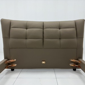 Modern King-Size Double Genuine Leather Adjustable Height Eco-Friendly Soft <strong>Bed</strong> <strong>Pine</strong> Wood <strong>Frame</strong> Minimalist Design - Product Image 3