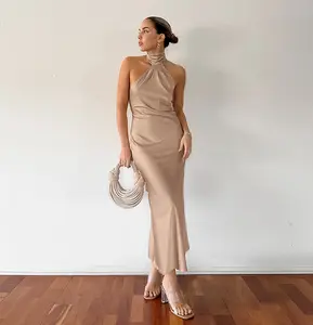 4810 #2023 yaz sıcak satış yeni high-end saten kolsuz elbise kore tarzı moda zarif abiye kadın backless elbise