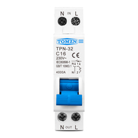 Disjoncteur miniature TOMZN TPN 1P+N MCB 6A 10A 16A 20A 25A 32A pour montage sur rail DIN, interrupteur domestique miniature