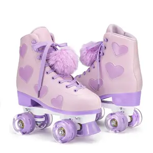 新款发光二极管闪光灯聚氨酯橡胶帕丁斯4棒轮轮滑鞋女女孩