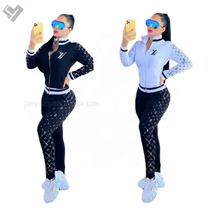 2023 Recém-chegados Marcas Famosas Mulheres Designer Imprimir Calças Compridas Jogging Suit Luxo Outono Set Casual Two Piece Tricô Set