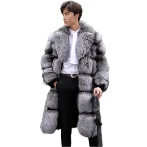 Men Wholesale Winter Warm Full Pelt long manteau en fourrure de renard Windproof big Collar Genuine Fox Fur Jacket coat