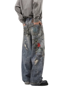 Vaqueros Rectos Holgados Distintivos de High Street para <span class=keywords><strong>Hombre</strong></span>, Estilo Vintage, Corte Real, Impresión Digital, Denim Oscuro, Populares - Product Image 5