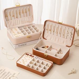 Caja de Almacenamiento de Joyas de Cuero PU de Doble Capa con Cierre, Elegante y Personalizable con Logotipo, de Lujo Sencillo, para Mujeres y Niñas, Venta al Por Mayor - Product Image 1