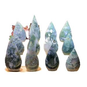 Vente en gros d'agates vertes polies de haute qualité, naturelles, en forme de goutte, avec cristal druzy gravé, pour la lithothérapie - Product Image 1