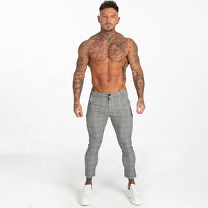 Gingtto Pantalones chinos ajustados grises para hombre Pantalones casuales a cuadros de diseñador de cintura alta con suministro OEM de talla grande súper elástico - Product Image 3
