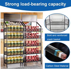 Factory Free-<b>Standing</b> Metal Snack Candy Display <b>Shelf</b> Cart with Wheels for Supermarket - Product Image 5