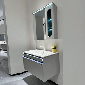 Miroir de salle de bain moderne 2026 avec armoire en marbre, éclairage LED à induction intelligent, lavabo en pierre, rangement, largeur durable, résistant à l'eau - Product Image 3