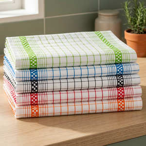 Paños de Cocina de Algodón con Diseño de Cuadrícula de Calidad Comercial |   Paños de Cocina Sostenibles de Secado Rápido - Product Image 2