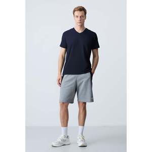 Pantalones cortos básicos para hombre de algodón gris melange, gruesos, suaves, con textura y ajuste estándar - 81280 - Gb melange - Product Image 5