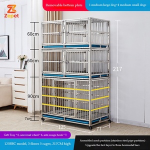 Jaula para Perros de Acero Inoxidable Zepet, de 2 Niveles y 4 Habitaciones, Jaula Resistente Apilable, 187 cm de Altura, Profesional - Product Image 5