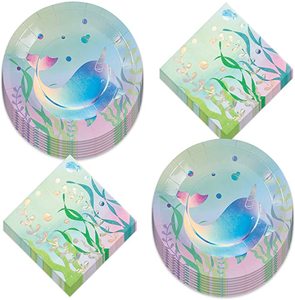 Platos de Papel Azules Narwhal, Platos y Servilletas Desechables de Papel, Decoración para Fiestas Infantiles y Picnics - Product Image 3