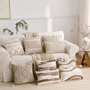 ปลอกหมอนอิงลายโบโฮพร้อมปลอกหมอนอิงตกแต่งพู่สีเบจสำหรับโซฟาและห้องนั่งเล่น - Product Image 1