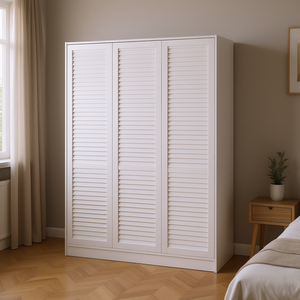 Armadio Bianco a 3 Ante con Persiane e Comodi Ripiani per la Camera da Letto - Product Image 2