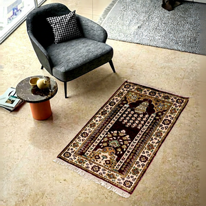 ZYN AH Hand Knotted Wool Silk Prayer Rug Rectangle Medallion Pattern Non-Slip Backing Muslim Style Living Room Use - Product Image 1